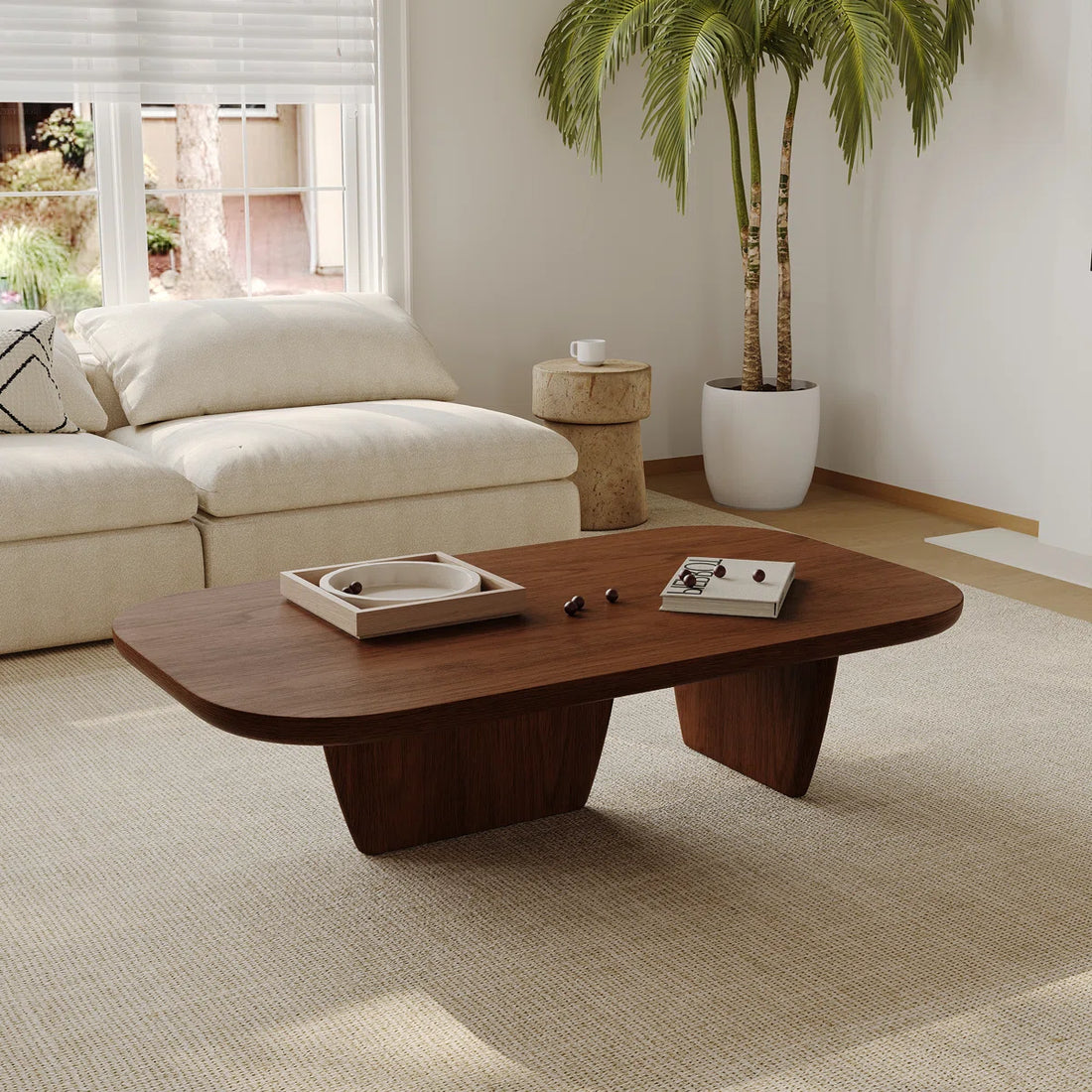 Rounded Edge Wooden Coffee Table