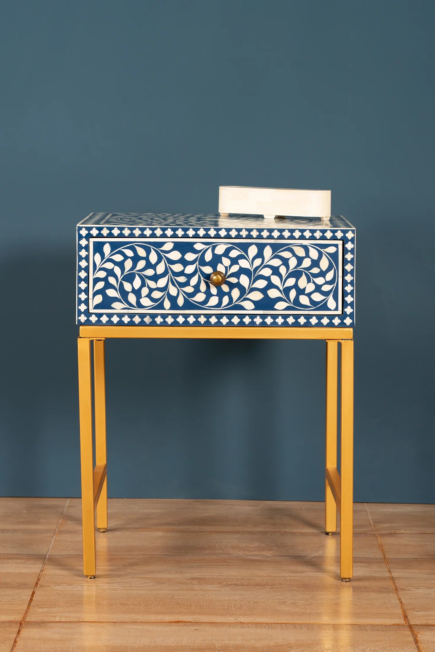 Azure Botanica Bone Inlay Side Table