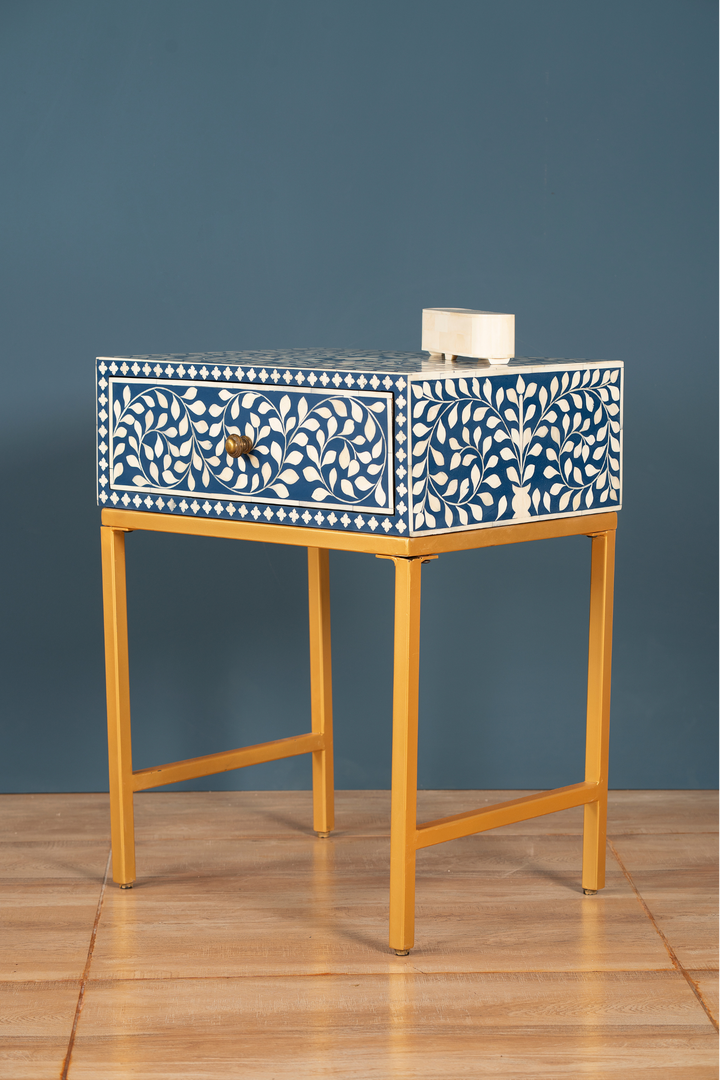 Azure Botanica Bone Inlay Side Table