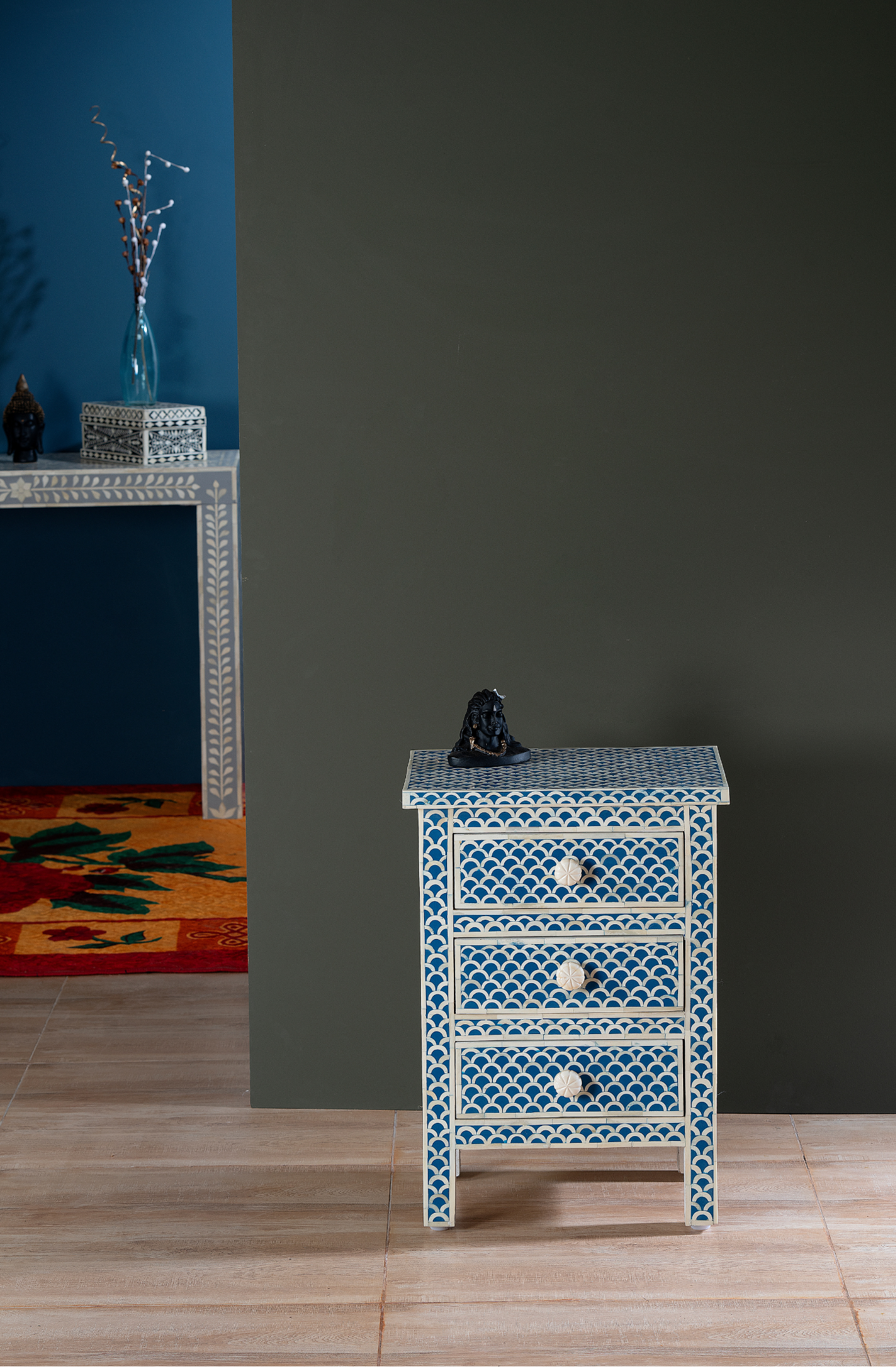Azure Scallop Bone Inlay Side Table