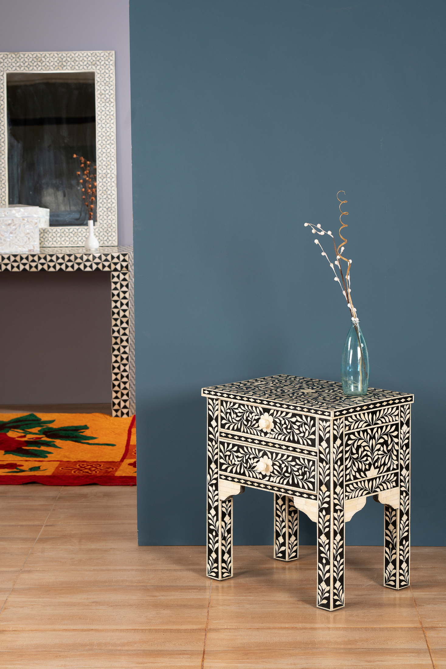 Noir Botanica Bone Inlay Console Table