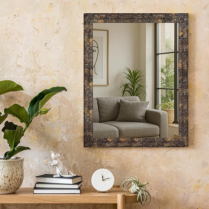 Rustic Antique Black & Gold Wall Mirror