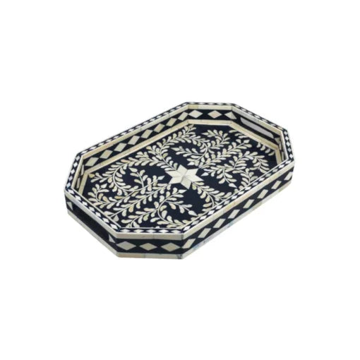 Indigo Floral Bone Inlay Tray
