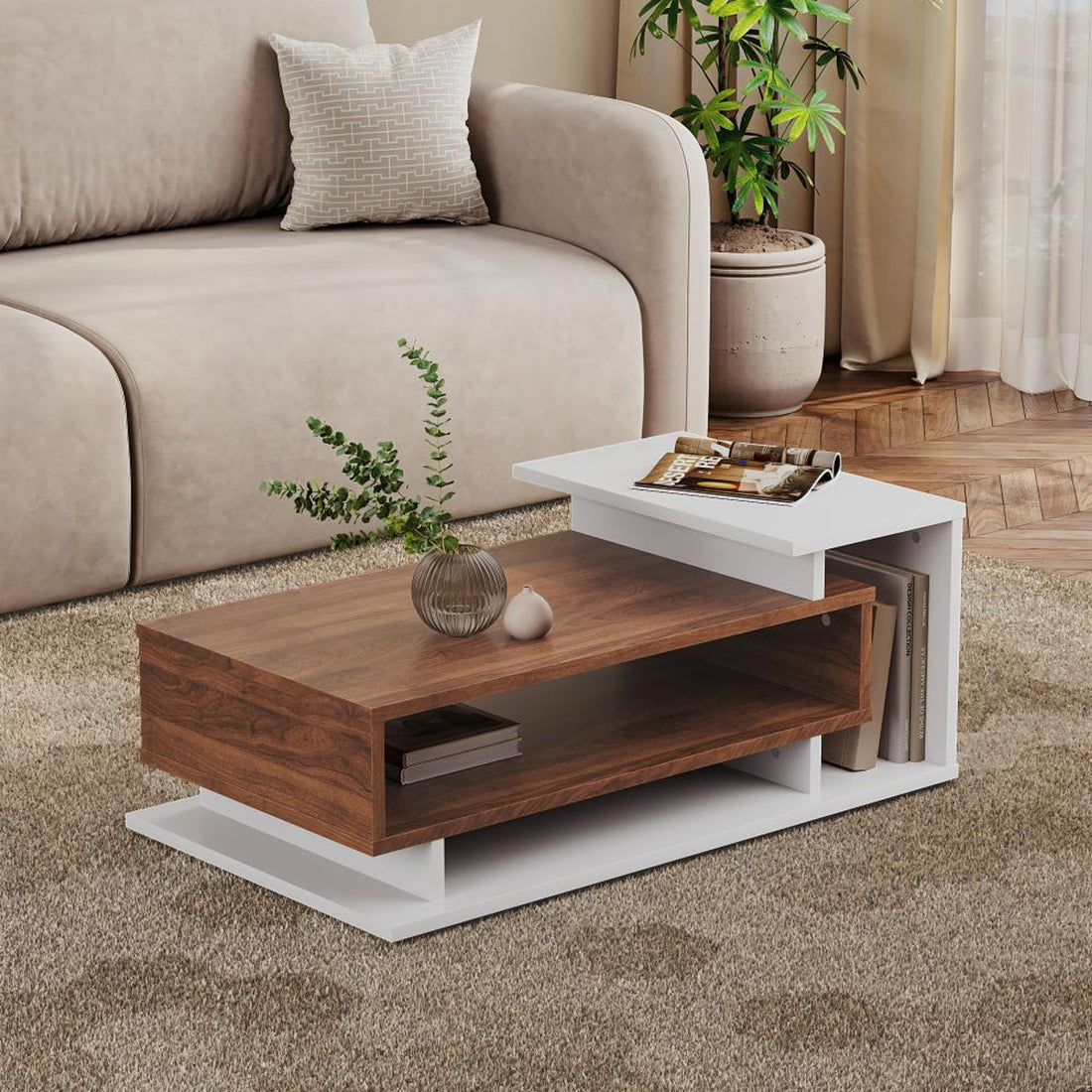 Modern Two-Tone Lift-Top Coffee Table