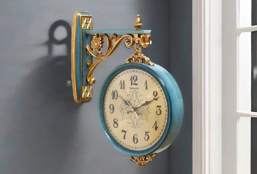 Vintage Blue & Gold Hanging Wall Clock