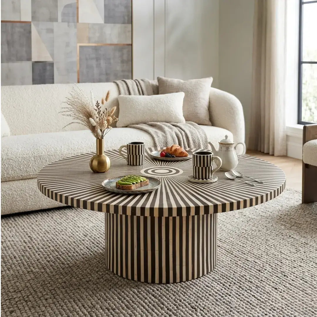 Monochrome Radial Bone Inlay Coffee Table