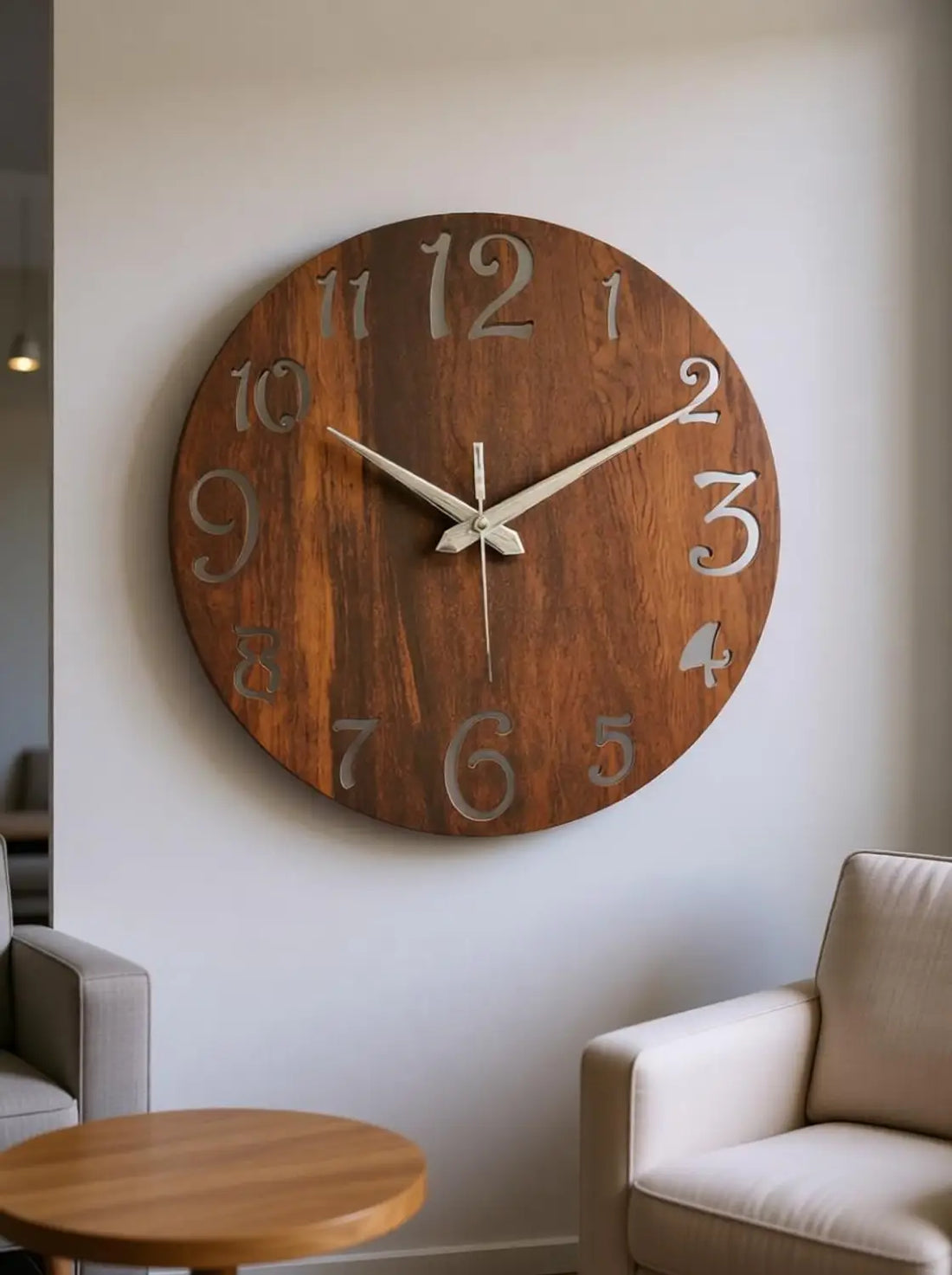 Classic Wooden Wall Clock with Metallic Numerals
