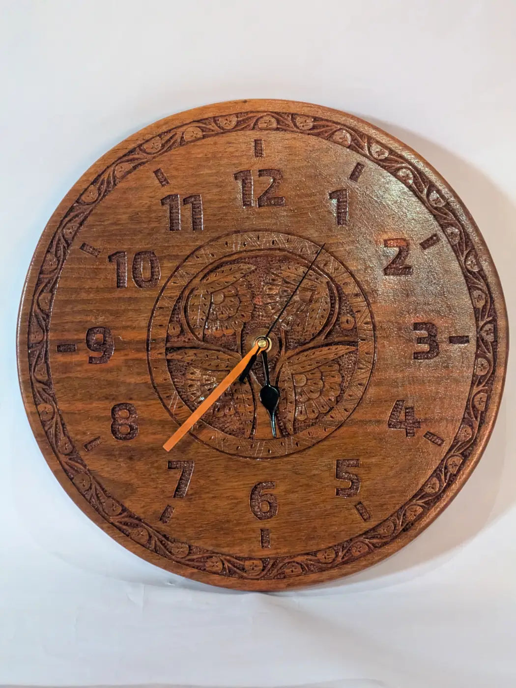 Handcrafted Carved Wooden Wall Clock